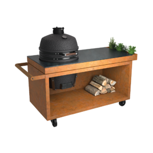 Ocelový stůl pro keramický gril OFYR Kamado Table Corten 150 PRO+ Corten Ceramic Dark - luxusní stůl pro keramický gril kamado z kortenové oceli