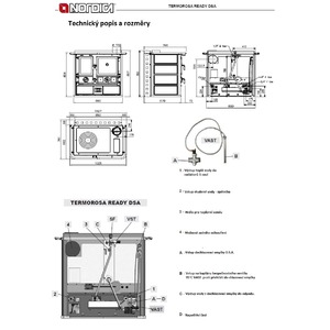 Kachlový teplovodní sporák Nordica TERMOROSA Ready D.S.A - rozměrový list